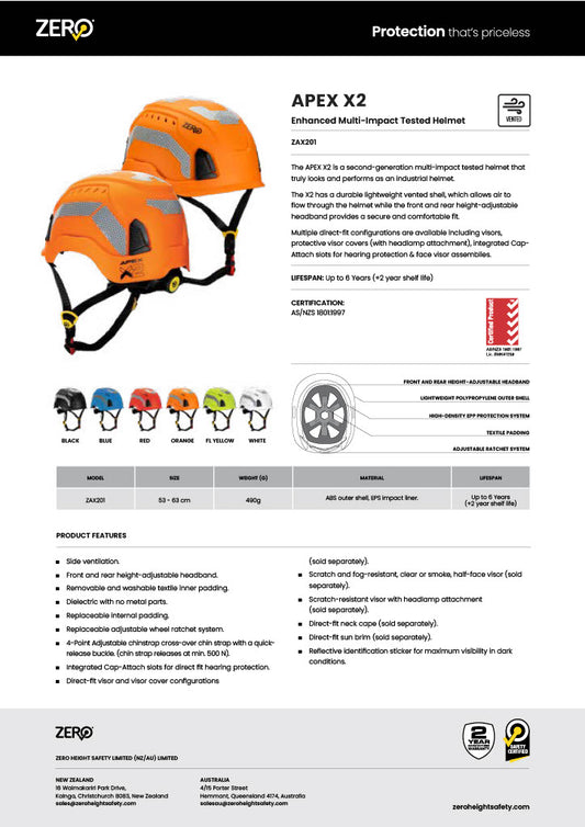 ZERO Apex X2 Vented Multi-Impact Tested Helmet