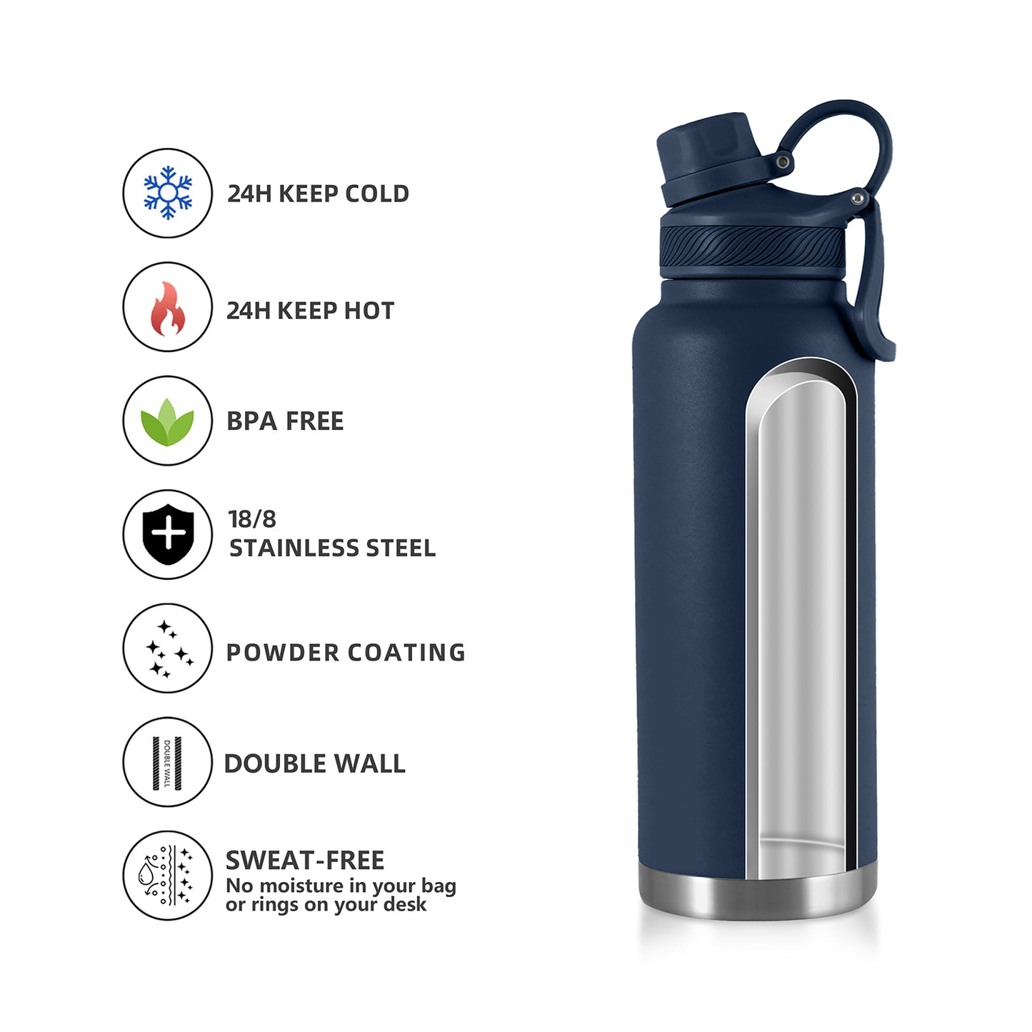 Navy Oasis 1.18L stainless steel insulated drink bottle with carry lid