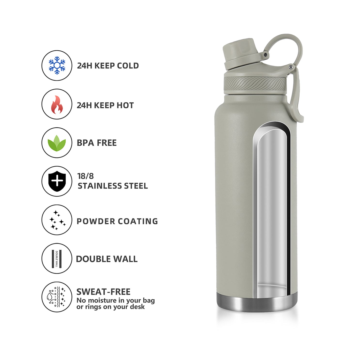 Sage Oasis 1.18L stainless steel insulated drink bottle with carry lid