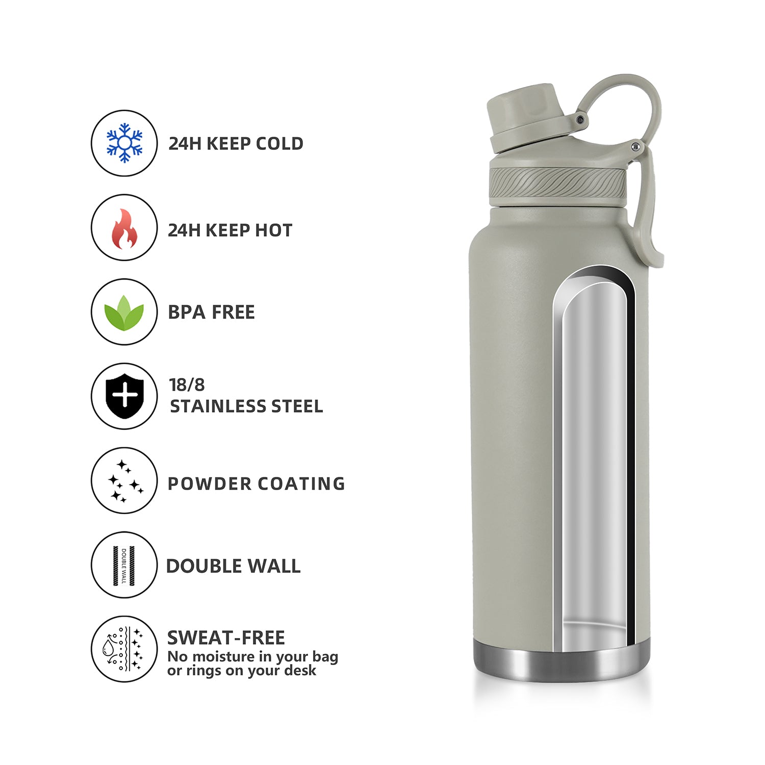 Sage Oasis 1.18L stainless steel insulated drink bottle with carry lid