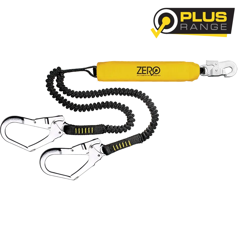 ZERO ScaffPro Double Elasticated Lanyard with Snaphook & Scaffold Hooks – 2m