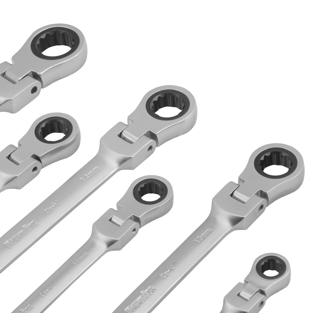 Ronix Flex‑Head Double Box-End Ratcheting Wrench Set (6‑Piece)